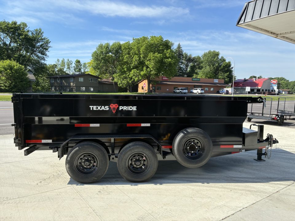 New 2026 7x14 Texas Pride 14k GVWR Dump Trailer 3' Side Walls Tarp Ramps Spare