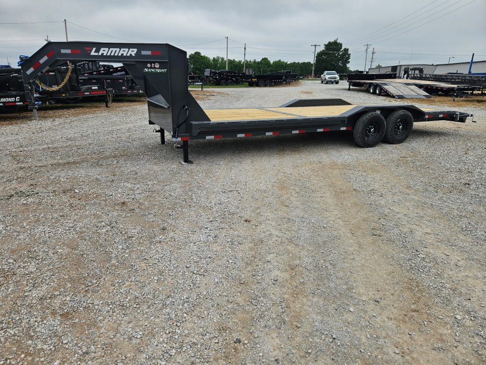 New 2026 Lamar 102X24 TANDEM 14K GOOSENECK EQUIPMENT HAULER W/DRIVEOVER FENDERS & SLIDE OUT RAMPS
