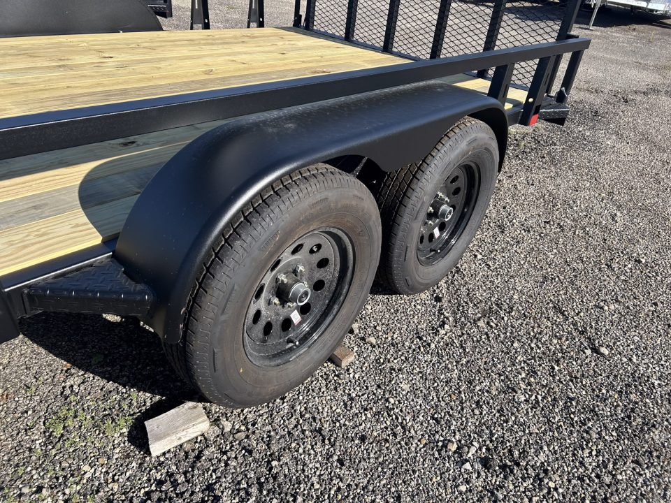 New 2027 HTC 7 X 16 FT TANDEM AXLE STEEL UTILITY TRAILER SPRING ASSIST GATE