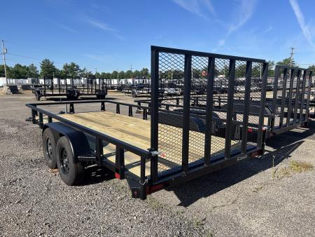 New 2027 HTC 7 X 16 FT TANDEM AXLE STEEL UTILITY TRAILER SPRING ASSIST GATE