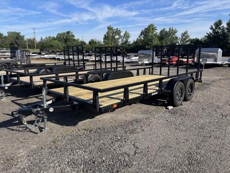 New 2027 HTC 7 X 16 FT TANDEM AXLE STEEL UTILITY TRAILER SPRING ASSIST GATE