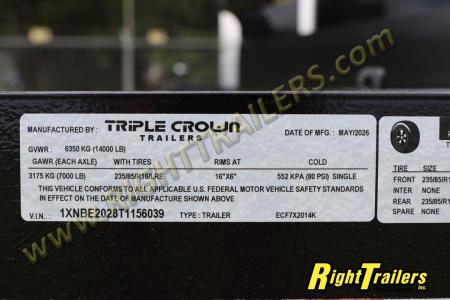 New 2026 7X20 Triple Crown Equipment Trailer