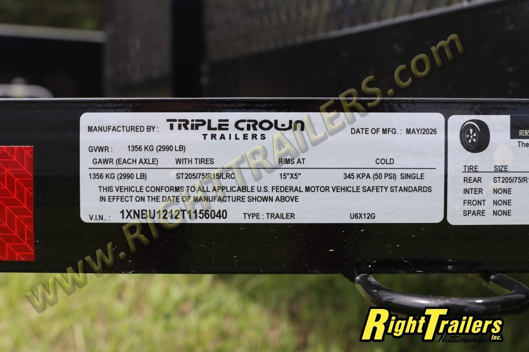 New 2026 6X12 Triple Crown Utility Trailer