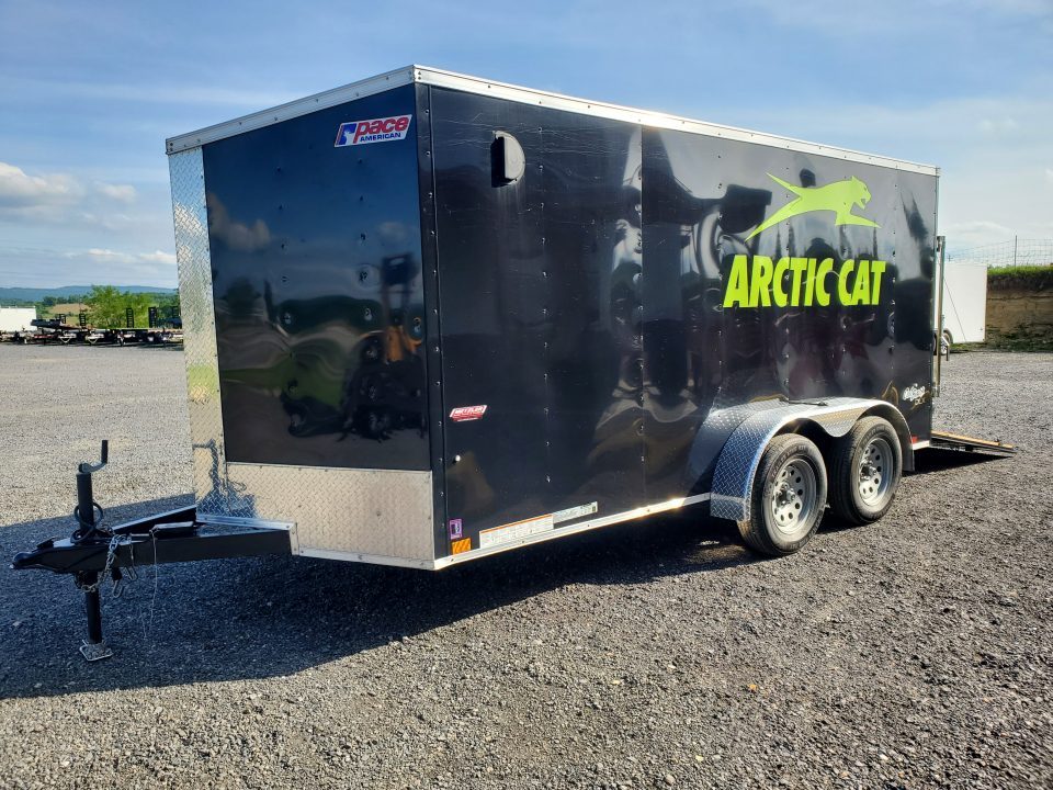 Used 2023 Pace American 7 x 14 Outback DLX Flat Top V-Nose 7K Enclosed Trailer