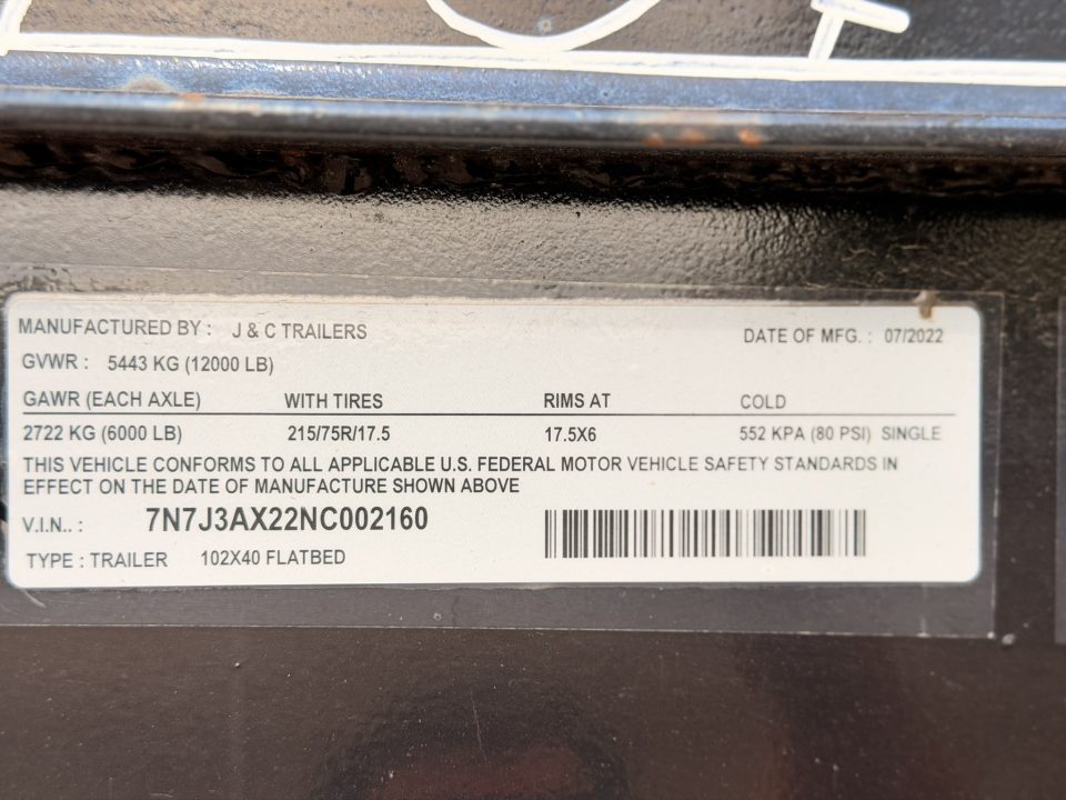 Used 2022 J&C Trailers 8.5-40 Tandem Axle Gooseneck Deckover