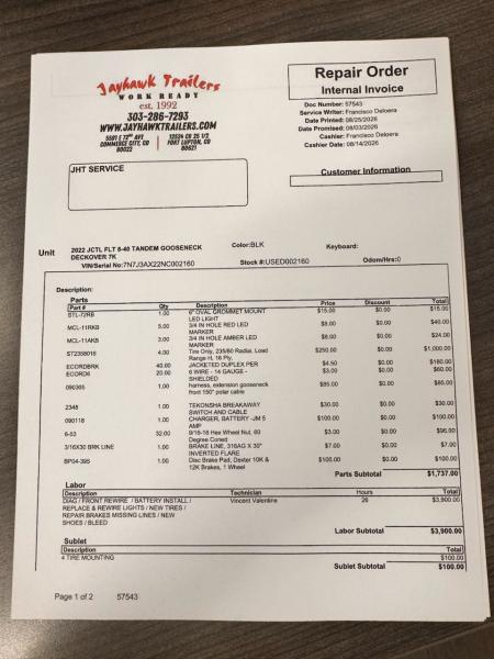 Used 2022 J&C Trailers 8.5-40 Tandem Axle Gooseneck Deckover