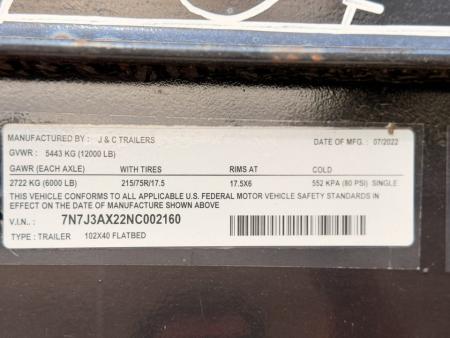 Used 2022 J&C Trailers 8.5-40 Tandem Axle Gooseneck Deckover