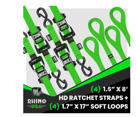 New Rhino USA 1.6IN X 8FT RATCHET TIE-DOWN-RED