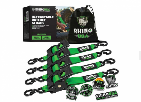 New Rhino USA 2 x 10 Retractable Strap -GREEN
