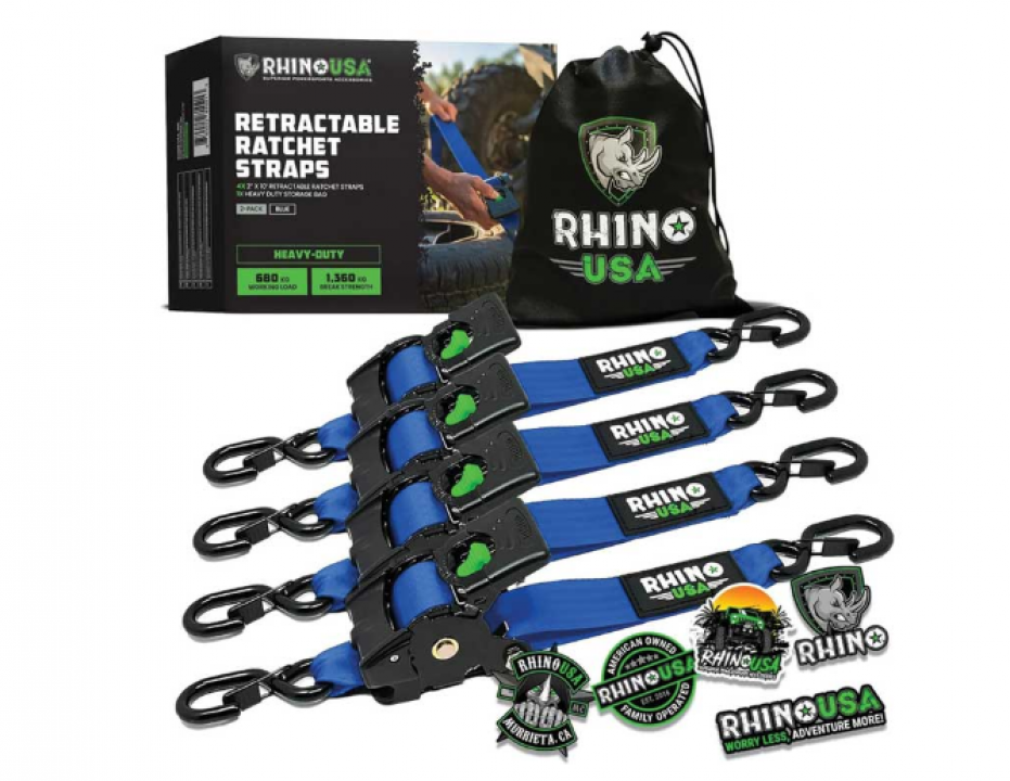 New Rhino USA 2 x 10 Retractable Strap -BLUE