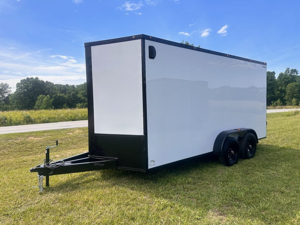 New 2026 Luxe 7x16 Enclosed Trailer- 5200LB Tandem Axle-DOUBLE DOORS-White Poly-Blackout