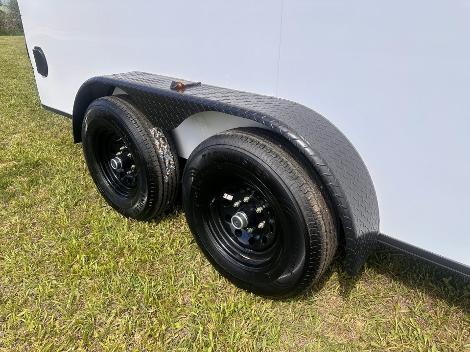 New 2026 Luxe 7x16 Enclosed Trailer- 5200LB Tandem Axle-DOUBLE DOORS-White Poly-Blackout