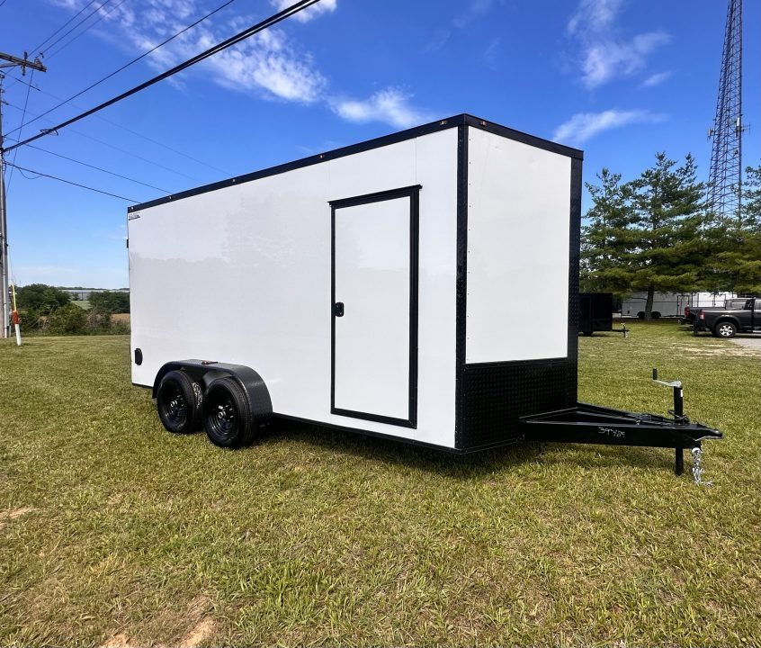 New 2026 Luxe 7x16 Enclosed Trailer- 5200LB Tandem Axle-DOUBLE DOORS-White Poly-Blackout