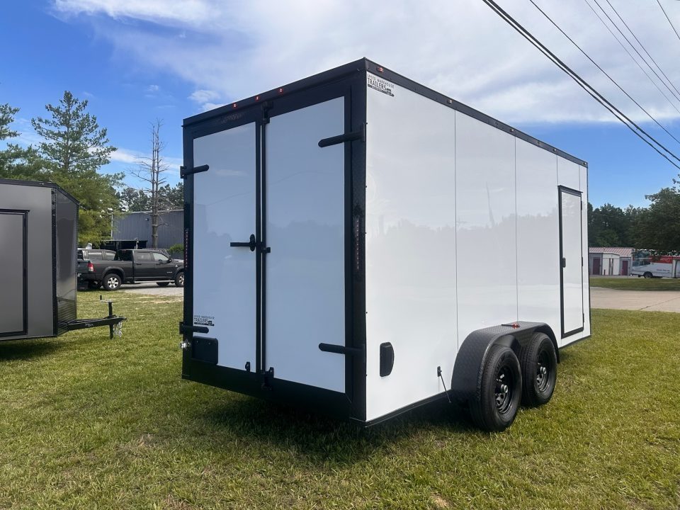 New 2026 Luxe 7x16 Enclosed Trailer- 5200LB Tandem Axle-DOUBLE DOORS-White Poly-Blackout
