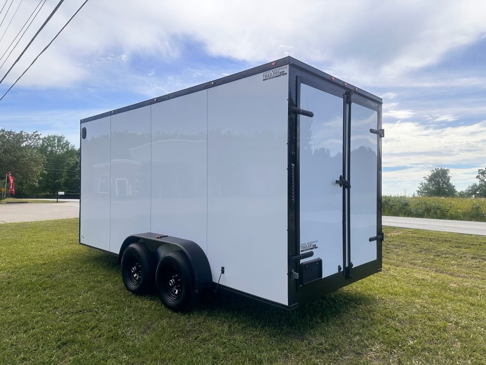 New 2026 Luxe 7x16 Enclosed Trailer- 5200LB Tandem Axle-DOUBLE DOORS-White Poly-Blackout