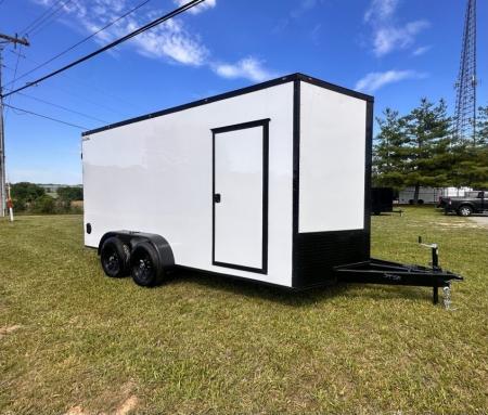 New 2026 Luxe 7x16 Enclosed Trailer- 5200LB Tandem Axle-DOUBLE DOORS-White Poly-Blackout