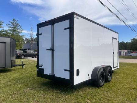 New 2026 Luxe 7x16 Enclosed Trailer- 5200LB Tandem Axle-DOUBLE DOORS-White Poly-Blackout