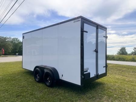 New 2026 Luxe 7x16 Enclosed Trailer- 5200LB Tandem Axle-DOUBLE DOORS-White Poly-Blackout