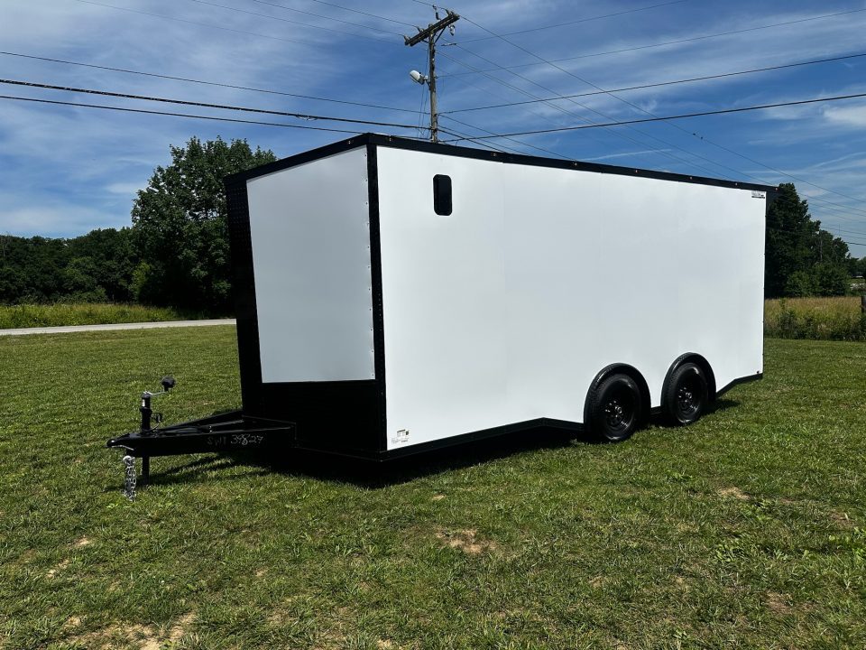 New 2026 Luxe 8.5X18 Race Trailer - Finished Interior-5200LB Torsion Axle-White Poly-Blackout