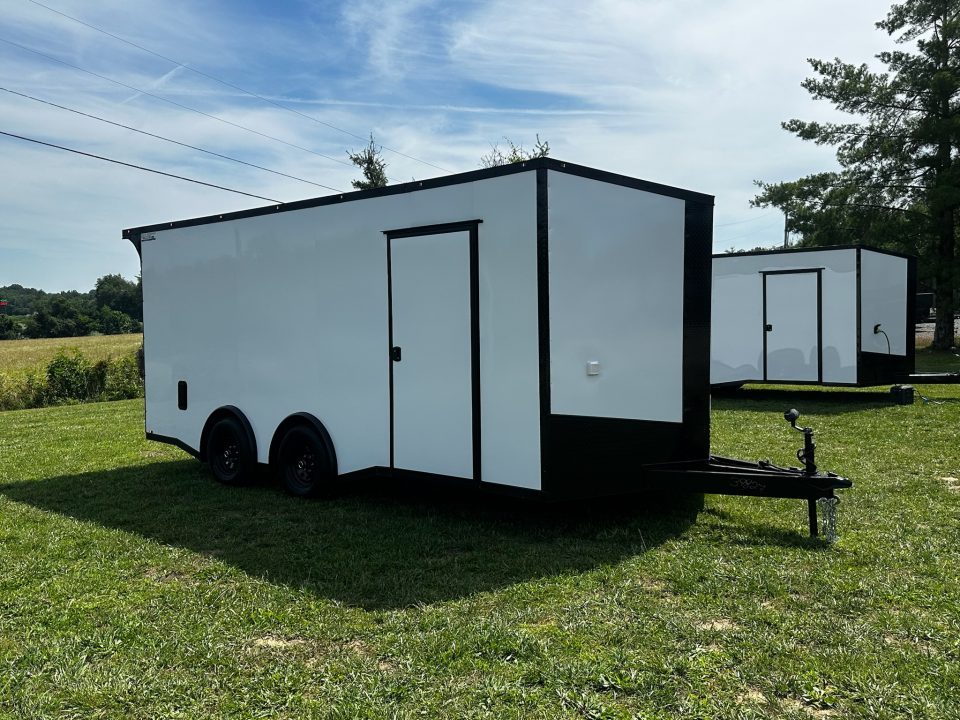 New 2026 Luxe 8.5X18 Race Trailer - Finished Interior-5200LB Torsion Axle-White Poly-Blackout