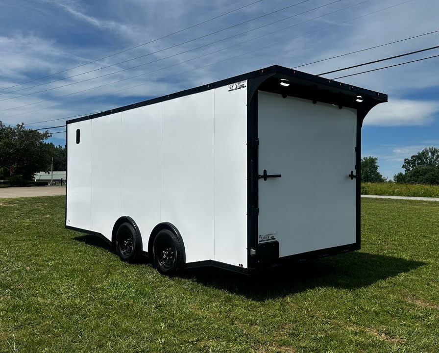 New 2026 Luxe 8.5X18 Race Trailer - Finished Interior-5200LB Torsion Axle-White Poly-Blackout