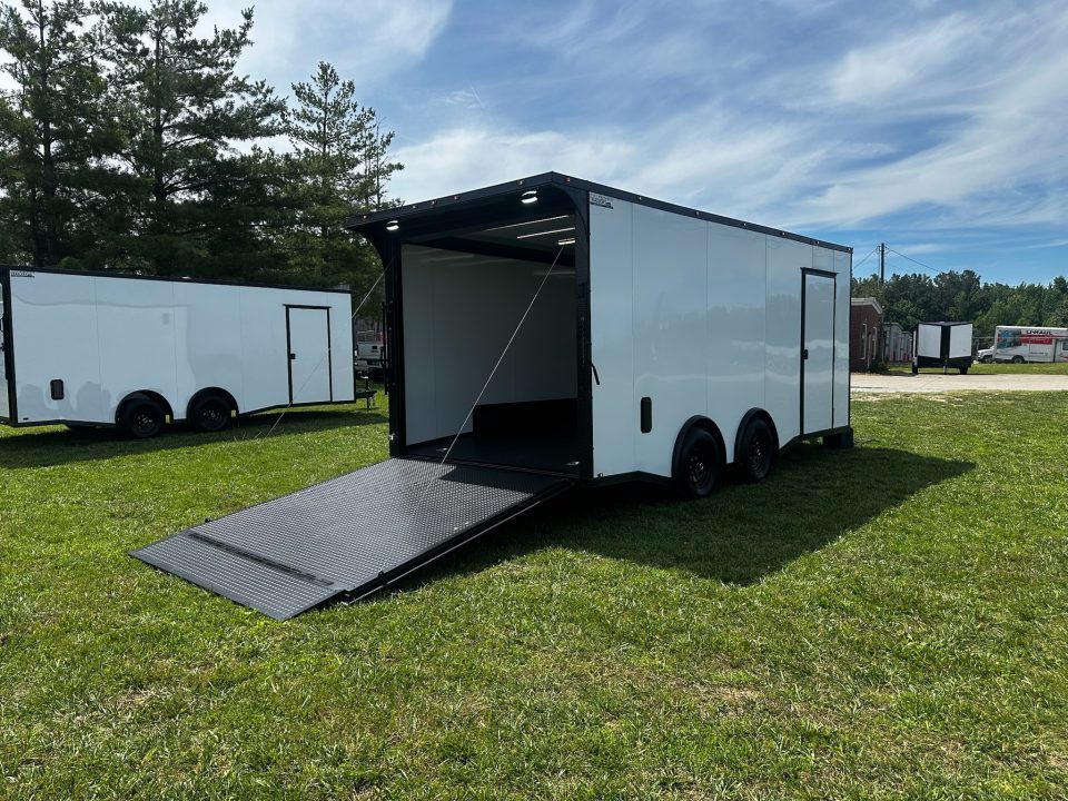New 2026 Luxe 8.5X18 Race Trailer - Finished Interior-5200LB Torsion Axle-White Poly-Blackout
