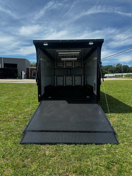 New 2026 Luxe 8.5X18 Race Trailer - Finished Interior-5200LB Torsion Axle-White Poly-Blackout