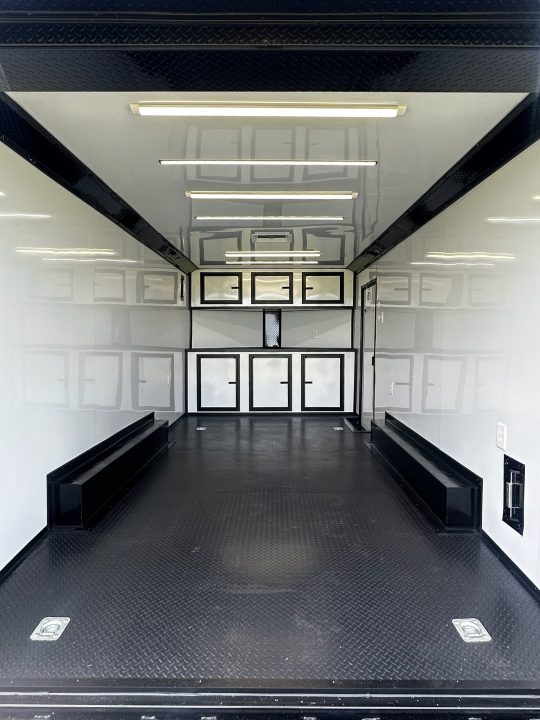 New 2026 Luxe 8.5X18 Race Trailer - Finished Interior-5200LB Torsion Axle-White Poly-Blackout