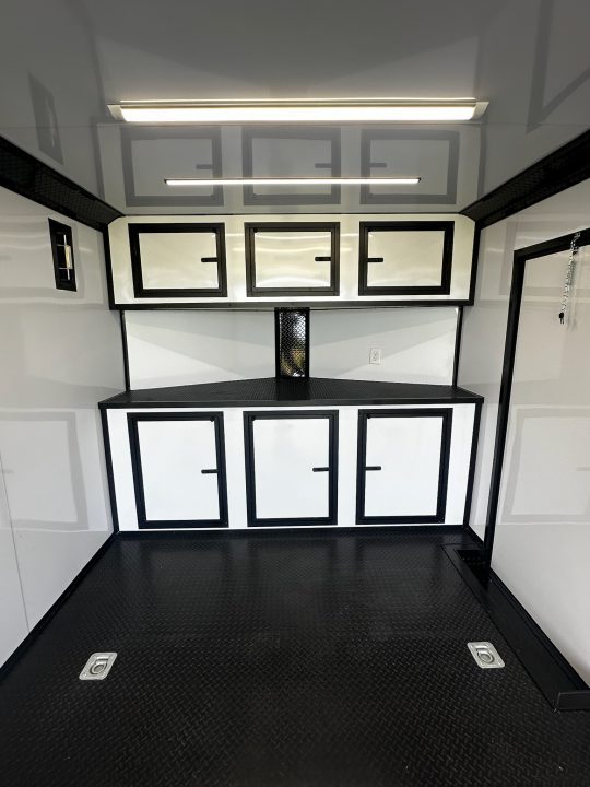 New 2026 Luxe 8.5X18 Race Trailer - Finished Interior-5200LB Torsion Axle-White Poly-Blackout