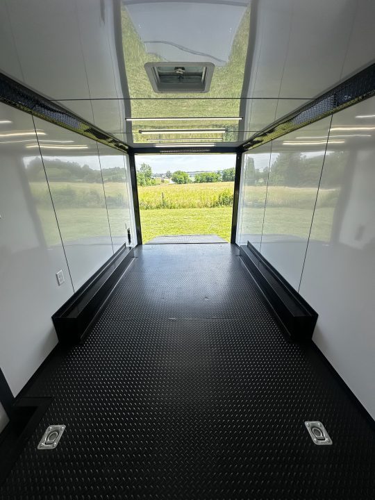 New 2026 Luxe 8.5X18 Race Trailer - Finished Interior-5200LB Torsion Axle-White Poly-Blackout