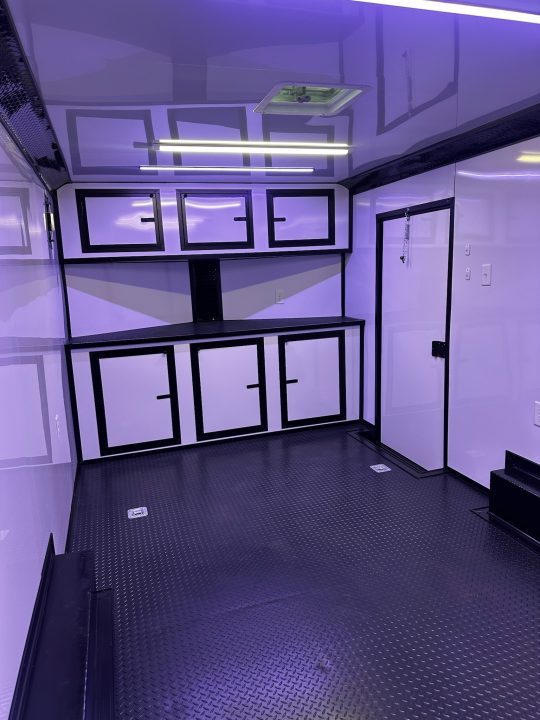 New 2026 Luxe 8.5X18 Race Trailer - Finished Interior-5200LB Torsion Axle-White Poly-Blackout
