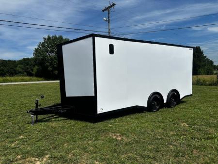 New 2026 Luxe 8.5X18 Race Trailer - Finished Interior-5200LB Torsion Axle-White Poly-Blackout