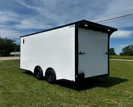 New 2026 Luxe 8.5X18 Race Trailer - Finished Interior-5200LB Torsion Axle-White Poly-Blackout