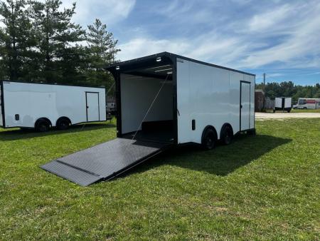 New 2026 Luxe 8.5X18 Race Trailer - Finished Interior-5200LB Torsion Axle-White Poly-Blackout