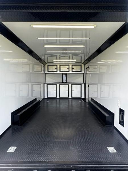 New 2026 Luxe 8.5X18 Race Trailer - Finished Interior-5200LB Torsion Axle-White Poly-Blackout