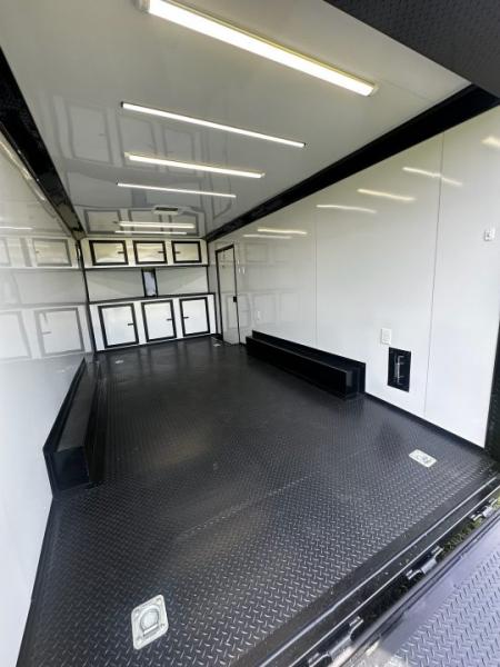 New 2026 Luxe 8.5X18 Race Trailer - Finished Interior-5200LB Torsion Axle-White Poly-Blackout