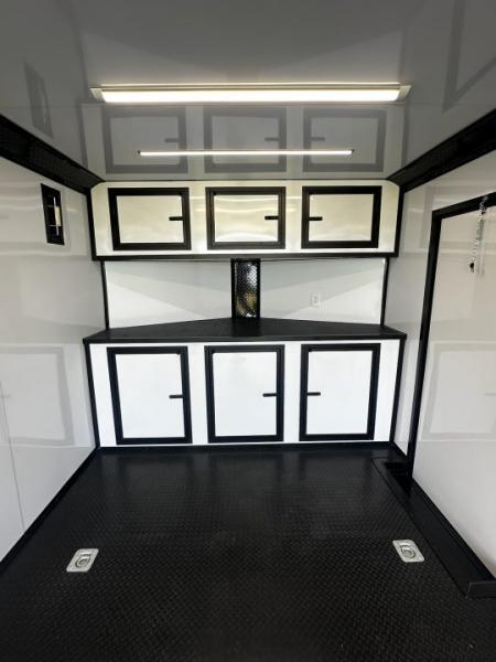 New 2026 Luxe 8.5X18 Race Trailer - Finished Interior-5200LB Torsion Axle-White Poly-Blackout