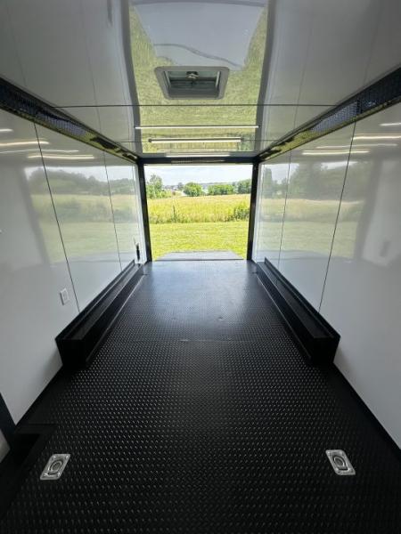 New 2026 Luxe 8.5X18 Race Trailer - Finished Interior-5200LB Torsion Axle-White Poly-Blackout