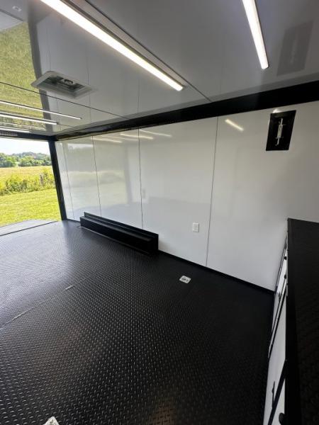 New 2026 Luxe 8.5X18 Race Trailer - Finished Interior-5200LB Torsion Axle-White Poly-Blackout