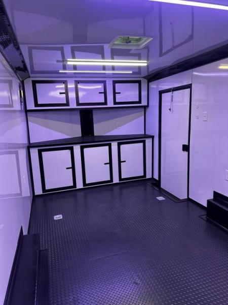 New 2026 Luxe 8.5X18 Race Trailer - Finished Interior-5200LB Torsion Axle-White Poly-Blackout