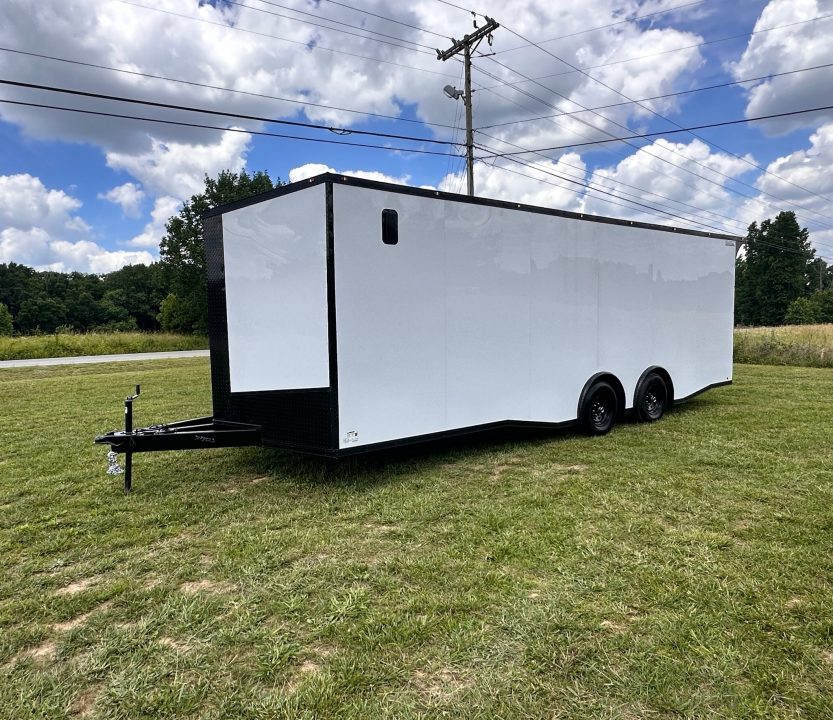 New 2026 Luxe 8.5x24 Racing Trailer Finished Interior- 5200 Tandem Axle-White-Blackout