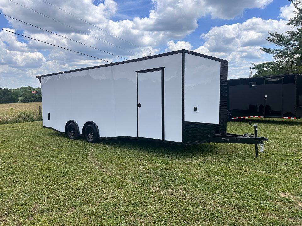 New 2026 Luxe 8.5x24 Racing Trailer Finished Interior- 5200 Tandem Axle-White-Blackout