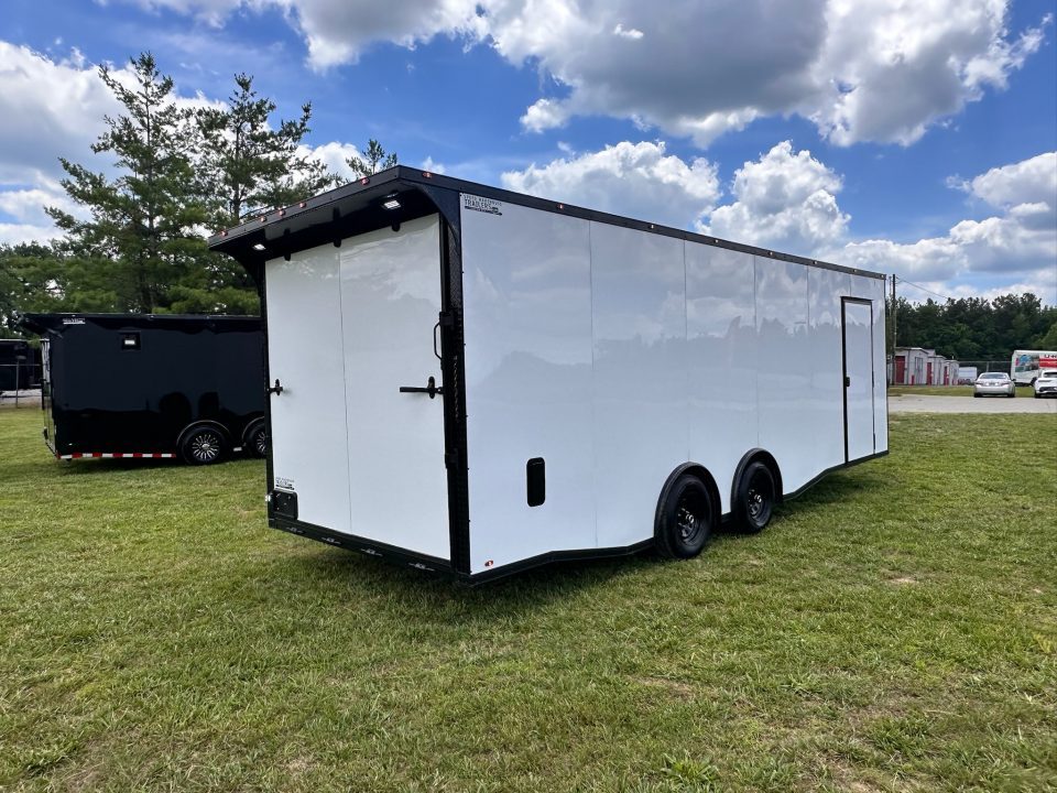 New 2026 Luxe 8.5x24 Racing Trailer Finished Interior- 5200 Tandem Axle-White-Blackout