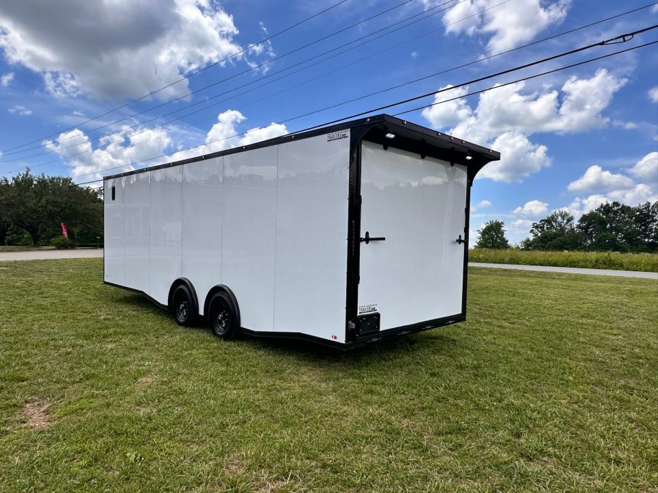New 2026 Luxe 8.5x24 Racing Trailer Finished Interior- 5200 Tandem Axle-White-Blackout