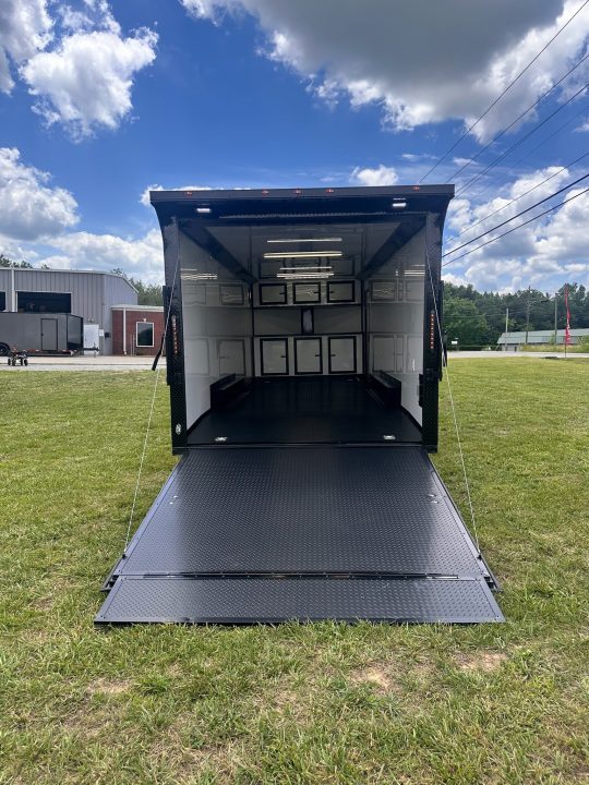 New 2026 Luxe 8.5x24 Racing Trailer Finished Interior- 5200 Tandem Axle-White-Blackout