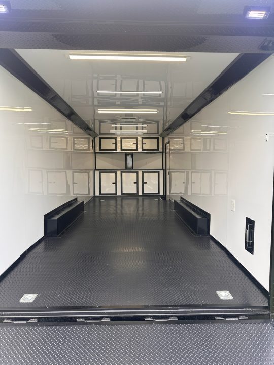 New 2026 Luxe 8.5x24 Racing Trailer Finished Interior- 5200 Tandem Axle-White-Blackout
