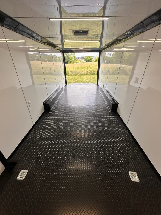 New 2026 Luxe 8.5x24 Racing Trailer Finished Interior- 5200 Tandem Axle-White-Blackout