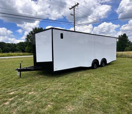 New 2026 Luxe 8.5x24 Racing Trailer Finished Interior- 5200 Tandem Axle-White-Blackout