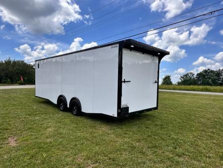 New 2026 Luxe 8.5x24 Racing Trailer Finished Interior- 5200 Tandem Axle-White-Blackout