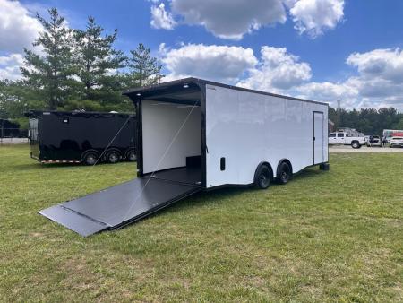New 2026 Luxe 8.5x24 Racing Trailer Finished Interior- 5200 Tandem Axle-White-Blackout